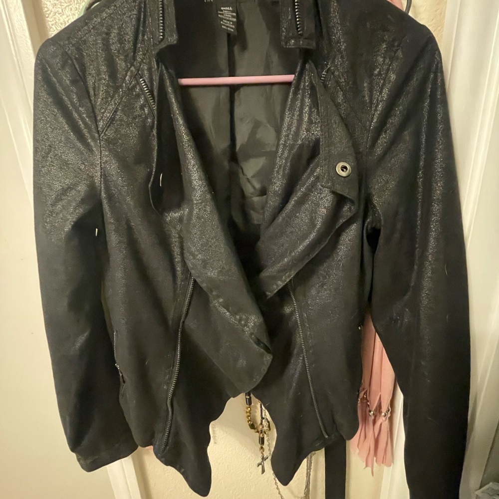 INC International Concepts Metallic Black Leather Jacket